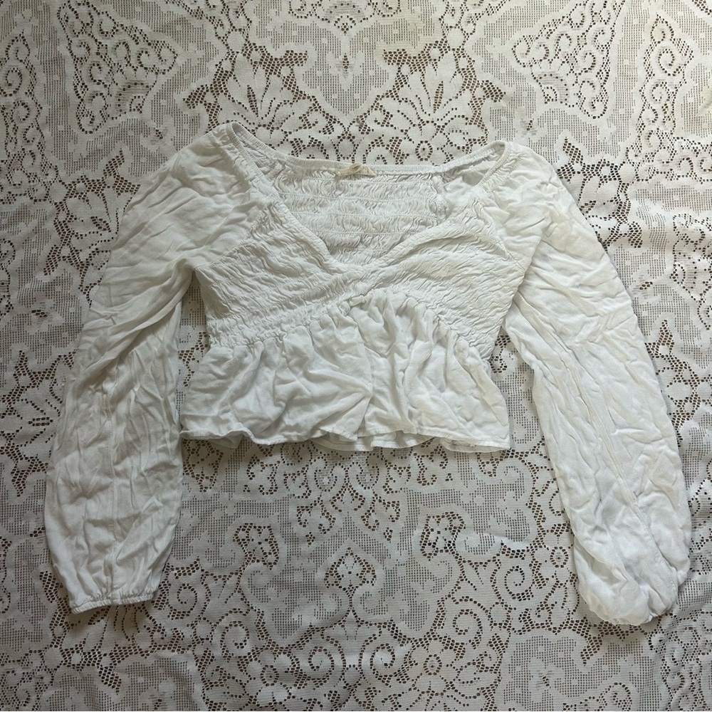 White Crop Flowy Blouse